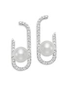 Bloomingdale's Cultured Freshwater Pearl & Diamond Paperclip Earrings In 18k White Gold - 100% Exclusive