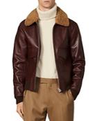Sandro Shearling-collar Leather Aviator Jacket