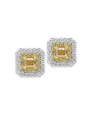 Bloomingdale's Yellow & White Diamond Halo Square Stud Earrings In 18k White & Yellow Gold - 100% Exclusive
