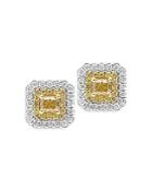Bloomingdale's Yellow & White Diamond Halo Square Stud Earrings In 18k White & Yellow Gold - 100% Exclusive
