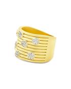 Freida Rothman Fleur Bloom Empire Layered Wide Ring In 14k Gold-plated & Rhodium-plated Sterling Silver