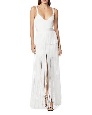 Herve Leger Strappy Ottoman Fringe Gown