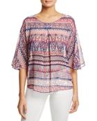 B Collection By Bobeau Print Bell Sleeve Blouse