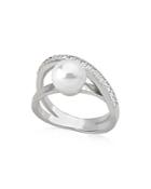 Majorica Crisscrossed Simulated Pearl Ring In Sterling Silver