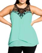 City Chic Plus Sleeveless Lace-neck Top