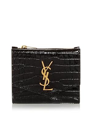 Saint Laurent Uptown Croc Embossed Patent Leather Compact Wallet