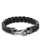 John Hardy Sterling Silver & Black Leather Classic Chain Braided Cord Bracelet