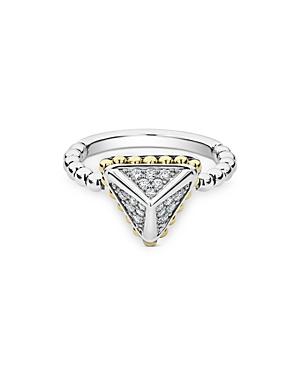 Lagos Sterling Silver & 18k Yellow Gold Pyramid Stack Ring With Diamonds