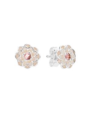 Pandora Earrings - Sterling Silver, Crystal & Enamel Blooming Dahlia Studs