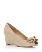 Tory Burch Stacked Bow Peep Toe Wedge Pumps