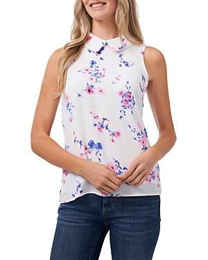 Cece Watercolor Daisies Sleeveless Blouse