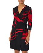 Misook Brushstroke Pattern Knit Faux Wrap Dress