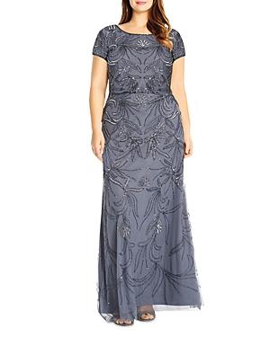 Adrianna Papell Plus Beaded Short Sleeve Gown