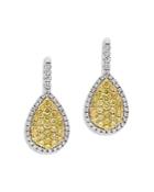 Bloomingdale's White & Yellow Diamond Teardrop Clustere Earrings In 14k Yellow & White Gold, 1.0 Ct. T.w. - 100% Exclusive