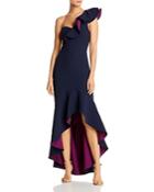 Bcbgmaxazria Color-blocked Ruffled One-shoulder Gown