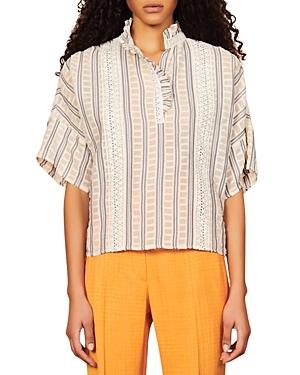 Sandro Tomi Printed Lace Trim Top