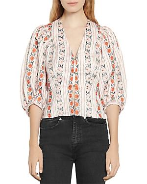 Sandro Coven Floral Embroidered Crop Top