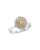 Bloomingdale's Yellow & White Diamond Oval Halo Ring In 18k White & Yellow Gold - 100% Exclusive