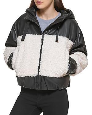 Dkny Mixed Media Zip Front Coat
