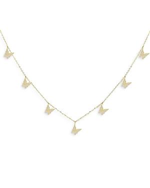 Adinas Jewels Pave Butterfly Charm Necklace In Gold Tone Sterling Silver, 16-18