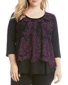 Karen Kane Plus Embroidered Lace Overlay Top