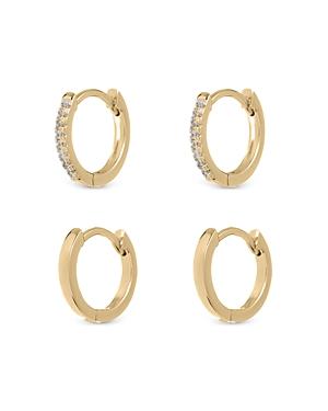 Luv Aj Sorrento Polished & Crystal Huggie Hoop Earrings, Set Of 2