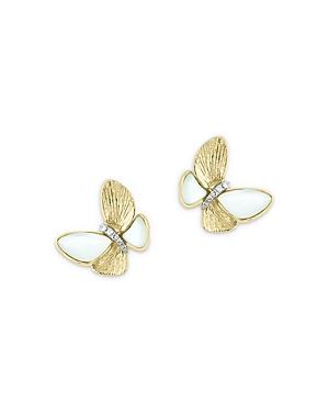 Bloomingdale's Mother-of-pearl & Diamond Butterfly Stud Earrings In 14k Yellow Gold - 100% Exclusive