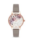 Olivia Burton Marbled Floral-pattern Leather Strap Watch, 30mm