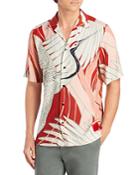Hugo Efab Stork Print Relaxed Fit Button Down Camp Shirt