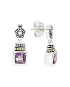 Lagos 18k Gold And Sterling Silver Caviar Color Amethyst Drop Earrings