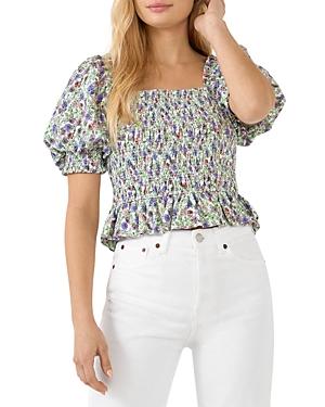Endless Rose Floral Print Puff Sleeve Smocked Top