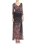 Kay Unger Floral Print Mesh Gown