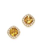 Citrine Cushion Cut And Diamond Stud Earrings In 14k Yellow Gold - 100% Exclusive