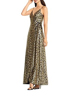 Aidan By Aidan Mattox Sequin Leopard-print Wrap Gown