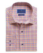 David Donahue Merlot With Pumpkin Bold Tattersall Performance Fusion Shirt