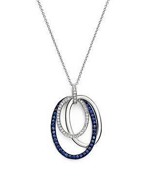 Sapphire And Diamond Oval Pendant Necklace In 14k White Gold, 18