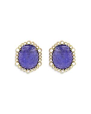 Amrapali Jewels 14k Yellow Gold, Blue Tanzanite And Diamond Stud Earrings