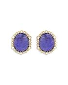 Amrapali Jewels 14k Yellow Gold, Blue Tanzanite And Diamond Stud Earrings