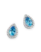 Bloomingdale's Blue Topaz & Diamond Teardrop Stud Earrings In 14k White Gold - 100% Exclusive