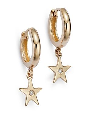 Moon & Meadow 14k Yellow Gold Diamond Star Dangle Huggie Hoop Earrings