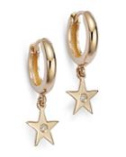 Moon & Meadow 14k Yellow Gold Diamond Star Dangle Huggie Hoop Earrings