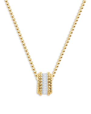 Harakh Colorless Diamond Baguette Pendant Necklace In 18k Beaded Yellow Gold, 0.33 Ct. T.w.