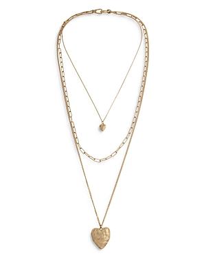 Allsaints Double Heart Triple Chain Pendant Necklace, 18.5-30