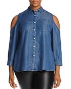 Alison Andrews Plus Cold-shoulder Chambray Shirt