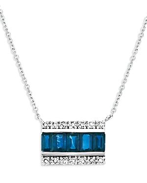 Bloomingdale's Baguette Sapphire And Diamond Bar Pendant Necklace In 14k White Gold, 16 - 100% Exclusive
