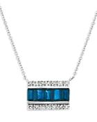 Bloomingdale's Baguette Sapphire And Diamond Bar Pendant Necklace In 14k White Gold, 16 - 100% Exclusive