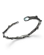 Michael Aram Sterling Silver Black Rhodium Plated Twig Bracelet With Blue Topaz And Diamond Detail