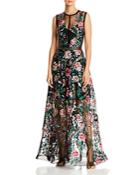 Bronx And Banco Melia Floral-embroidered Illusion Gown