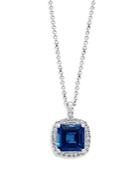 Bloomingdale's London Blue Topaz & Diamond Halo Pendant Necklace In 14k White Gold, 16-18 - 100% Exclusive