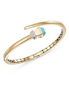 Alberto Amati 14k Yellow Gold Turquoise & Diamond Bypass Bangle Bracelet